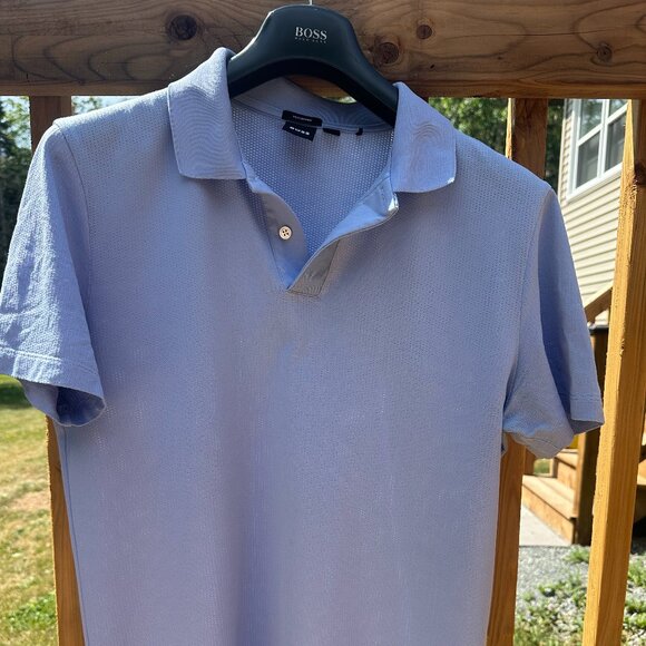 Boss Mercerized-cotton regular-fit, light blue polo with mesh micro pattern - Picture 1 of 3